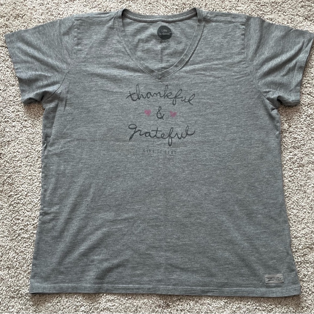Life is Good Gray Thankful & Grateful Women's Short Sleeve T-shirt